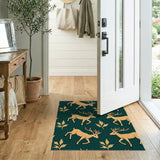 Golden Deer Holly Pattern Green Area Rug