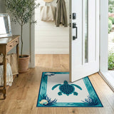 Teal Sea Turtle Coastal Beach Rug
