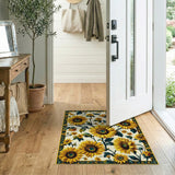 ODIKA Vintage Sunflower Washable Area Rug - Low Pile Non-Slip Floral Carpet