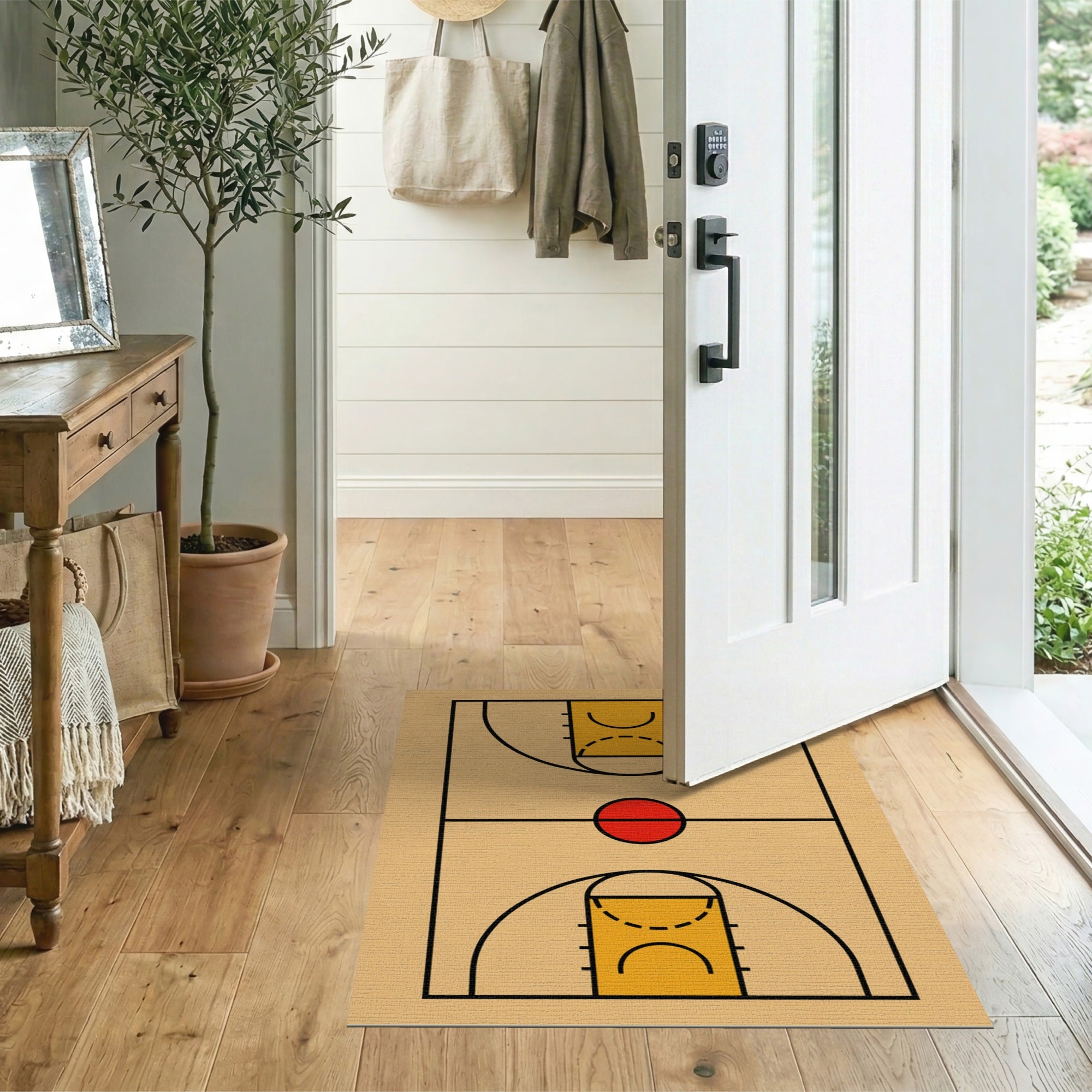 Geometric Modern Multi-color and Patterns Basketball Court Geometric Area Rug