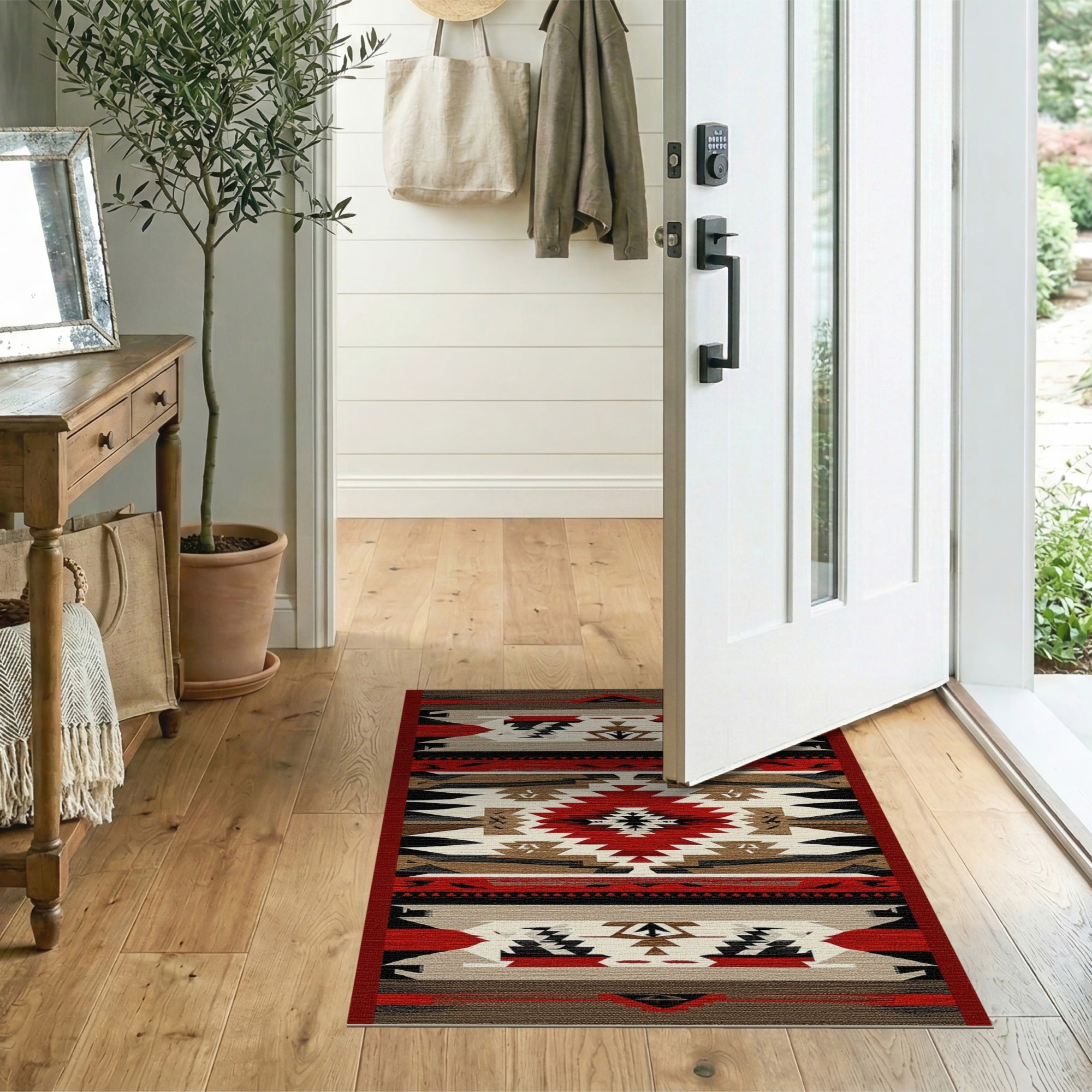 Red Southwestern Geometric Tribal Area Rug