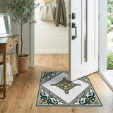 Beige and Neutral Ornate Floral Medallion Persian Area Rug