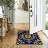 Navy Blue Gold Floral Medallion Area Rug