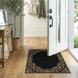 Elegant Gold Ornate Border Black Area Rug