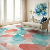Coral Teal Abstract Area Rug