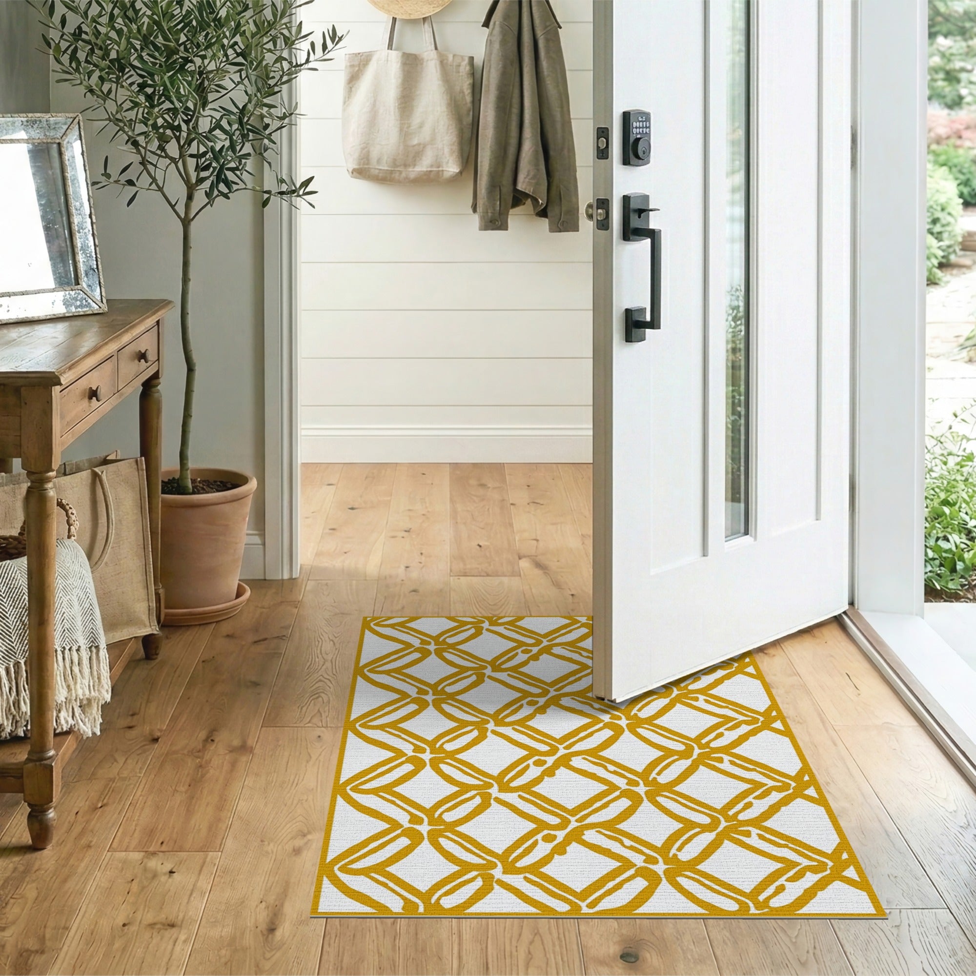 Gold Geometric Diamond Lattice Area Rug