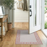 Pink Heart Border Cream Area Rug