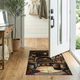ODIKA Rustic Wine Cellar Illustration Washable Low Pile Area Rug