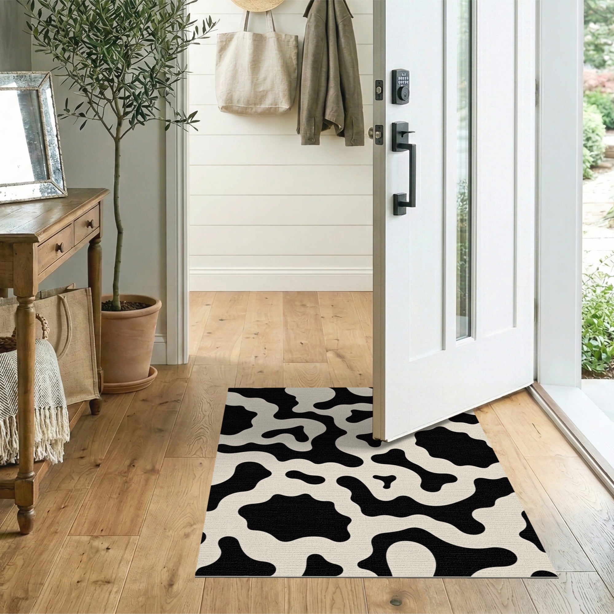 ODIKA Washable Abstract Fluid Wavy Area Rug, Black & Cream Low Pile