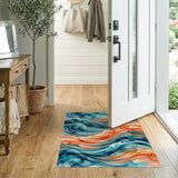 Blue and Teal Abstract Area Teal Ocean Waves Abstract Area Rug