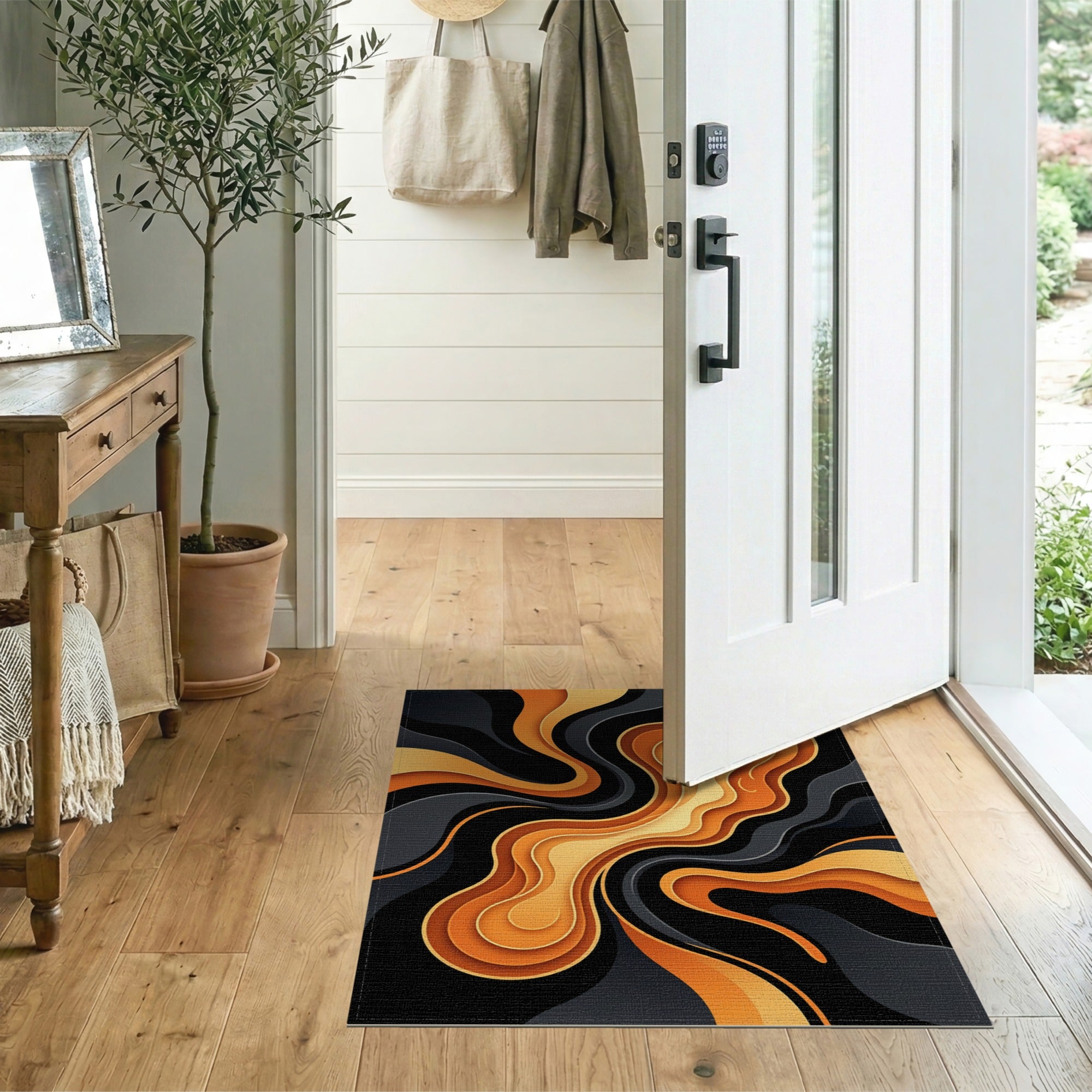 Vibrant Orange Vibrant Orange Swirl Abstract Area Rug