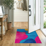Vibrant Abstract Area Rug in Blue Pink Yellow