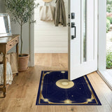 Washable Celestial Sun Area Rug - Navy Blue & Gold Low Pile Non-Slip Rug
