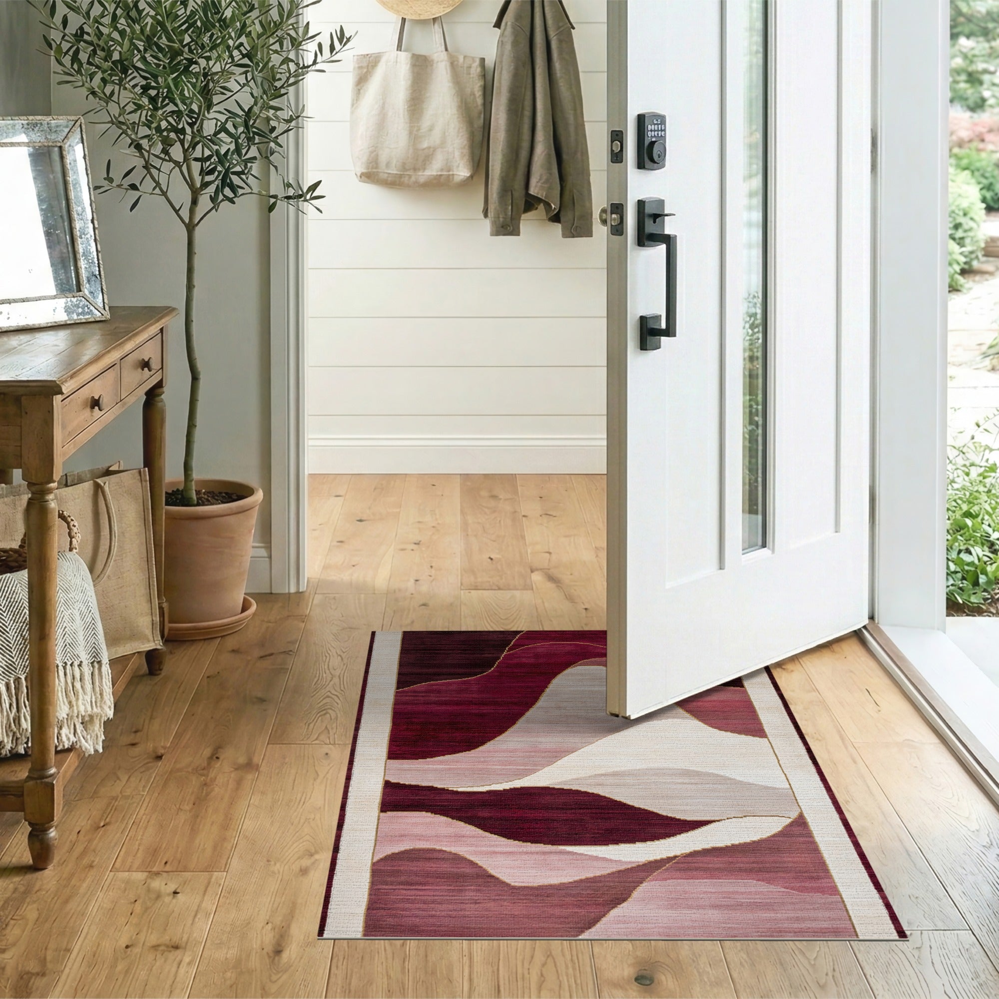 Red Abstract Waves Area Rug