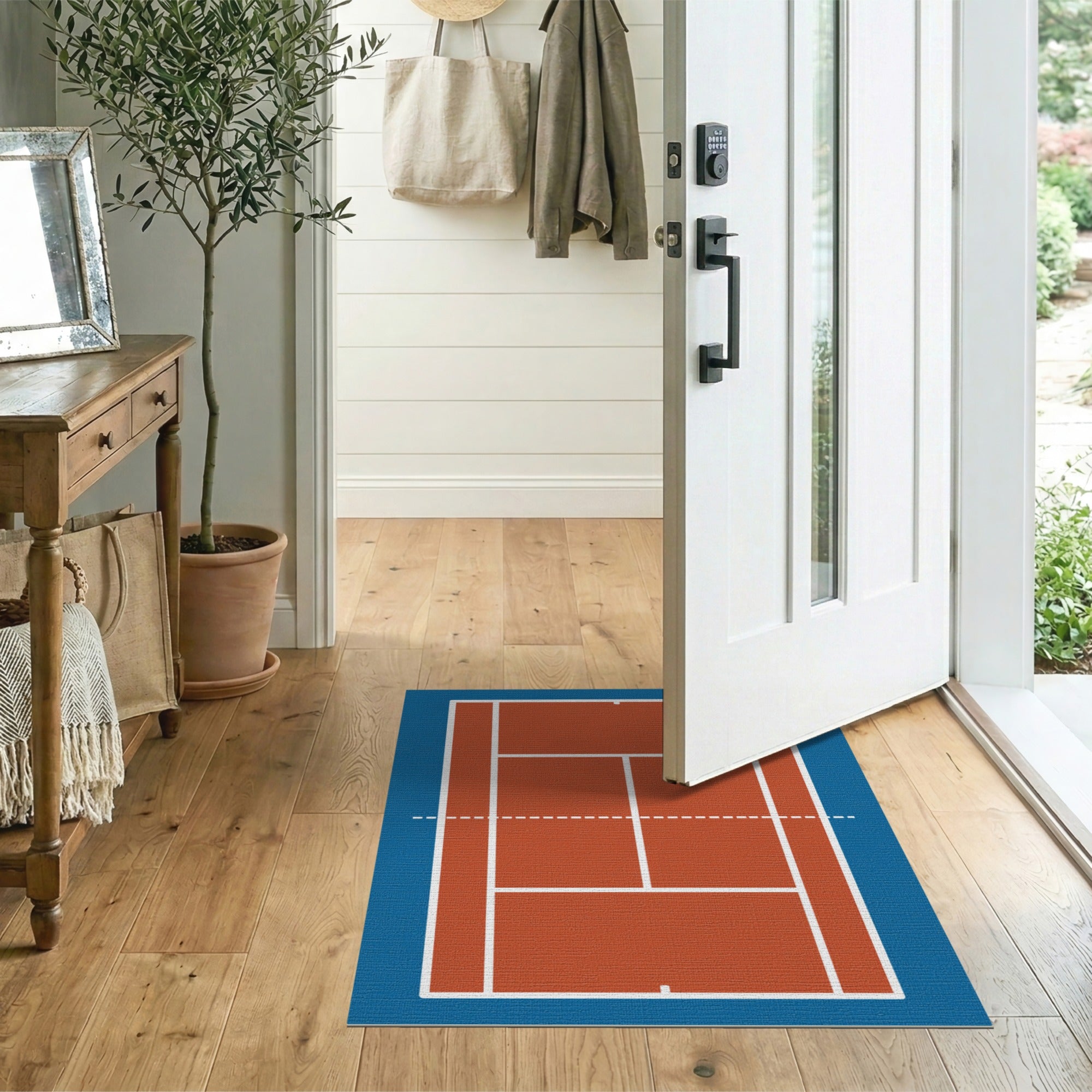Orange Clay Tennis Court Area Rug