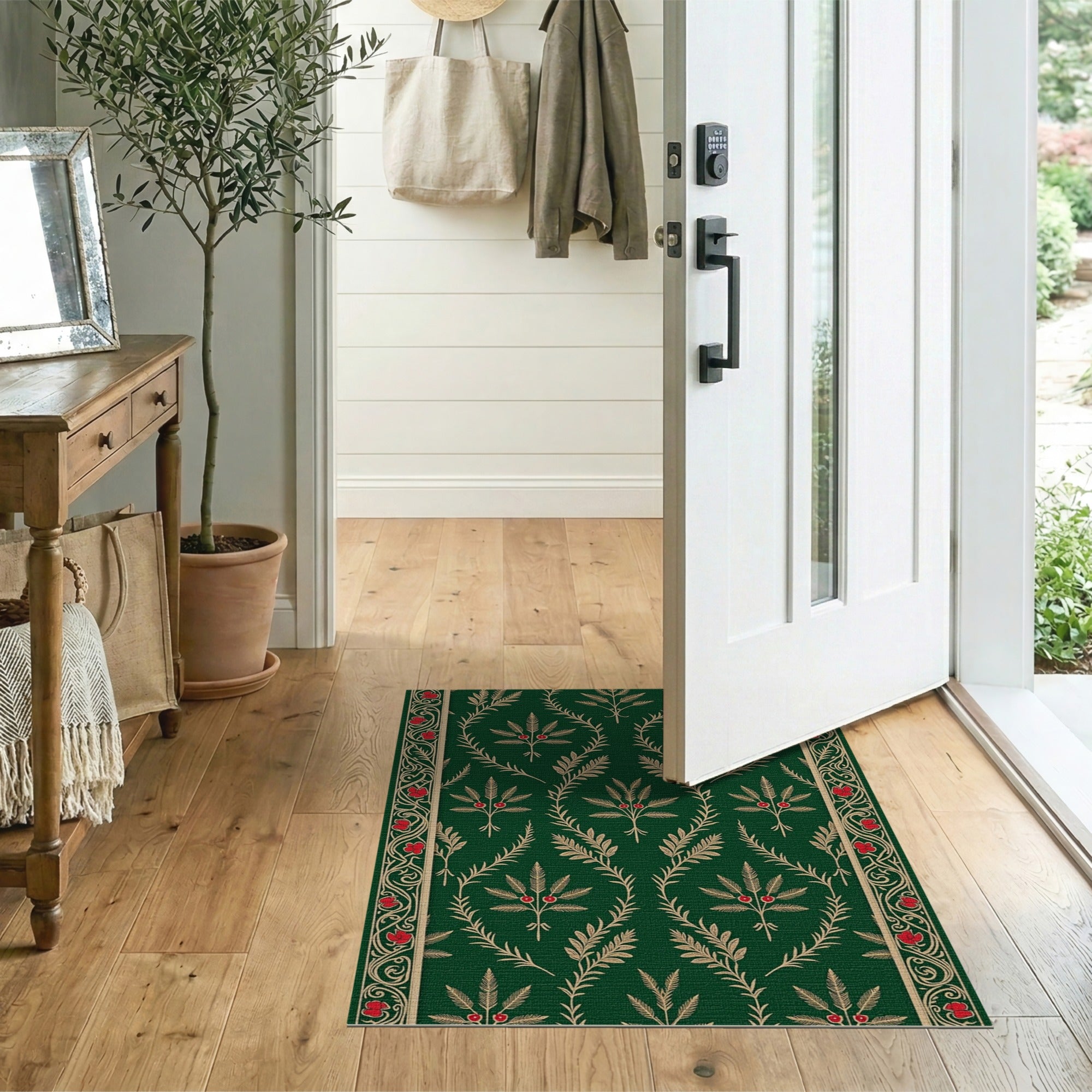 Emerald Green Gold Leaf Berry Persian Area Rug