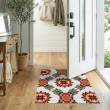 Vibrant Red Teal Heritage Tribal Mandala Rug