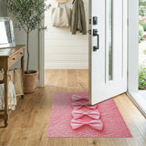 Whimsical Pink Linen Bow Shag Area Rug