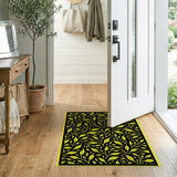 Yellow Foliage Silhouette Area Rug on Black
