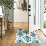 Teal Persian Floral Motif Area Rug