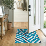 Blue and Teal Teal Geometric Maze Area Rug