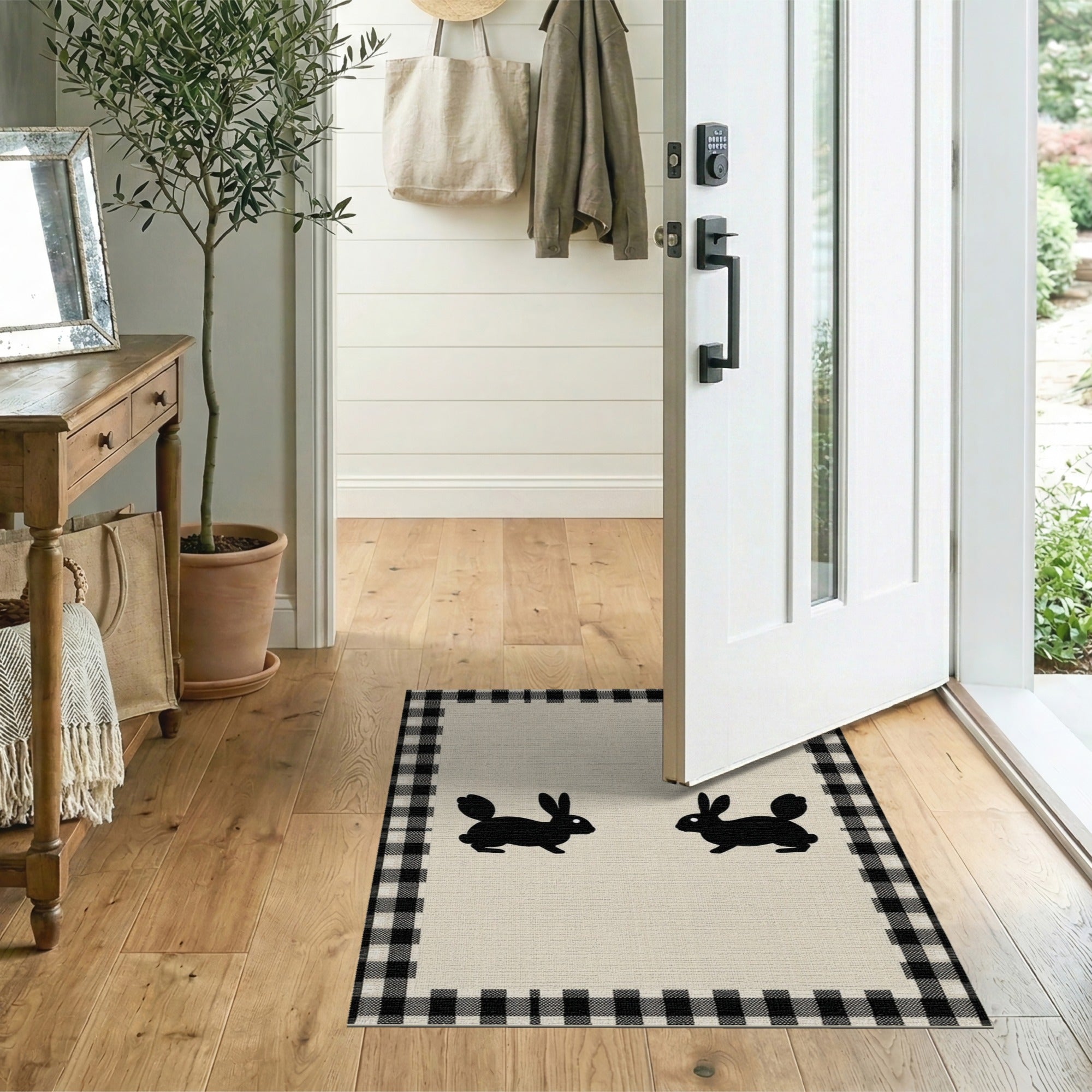 Black White Check Bunny Hop Farmhouse Rug