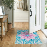 Pink Mandala Floral Area Rug in Teal Blue
