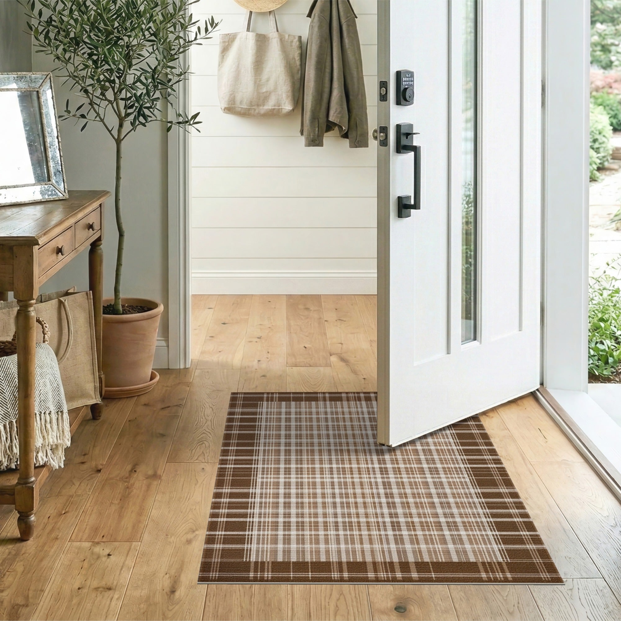 Rustic Farmhouse Rustic Brown Plaid Area Rug