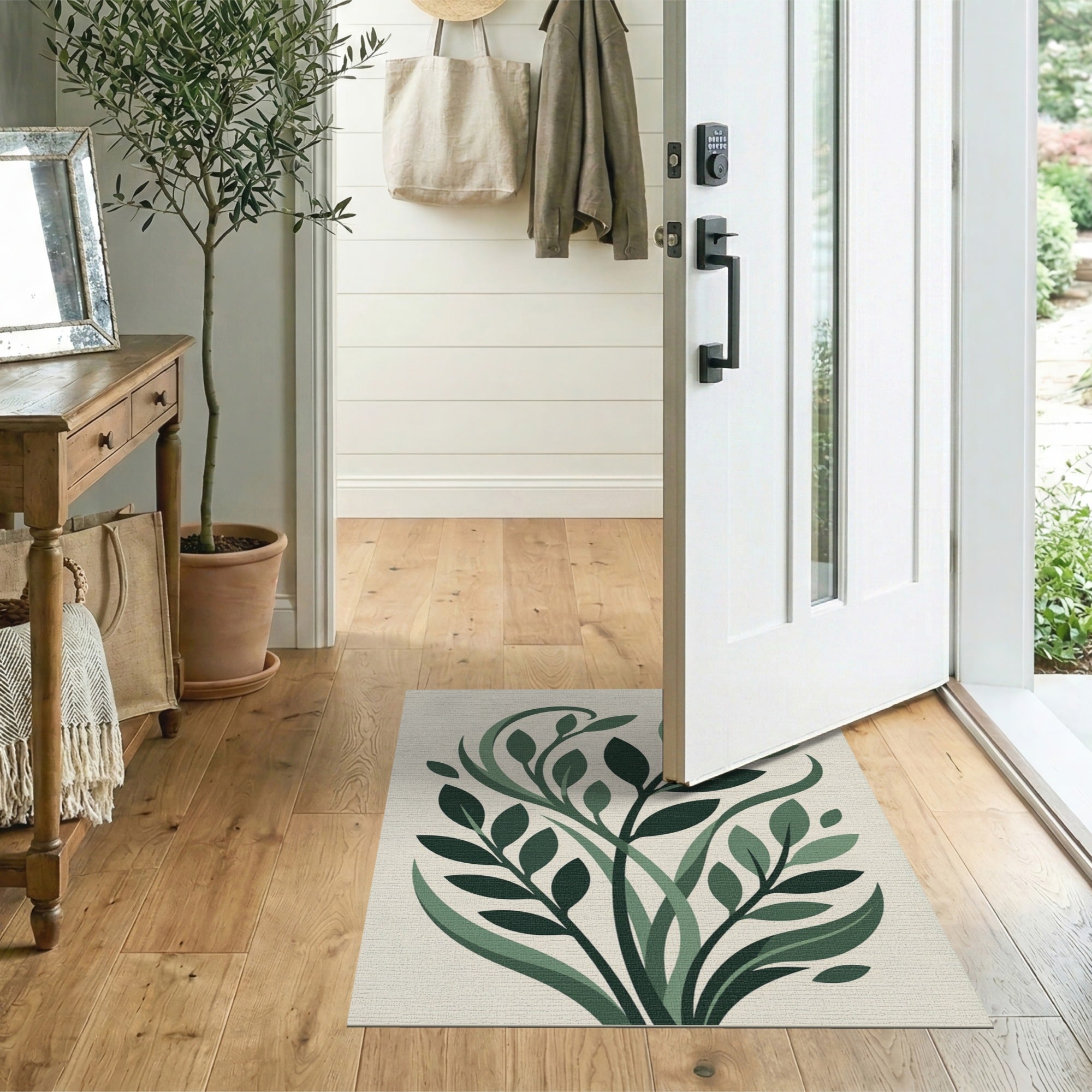 Swirling Green Leaves Area Rug