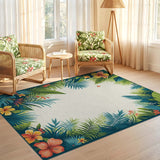ODIKA Tropical Hibiscus & Palm Leaf Washable Area Rug - Non-Slip Low Pile Botanical Rug