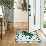 Teal Rearing Horse Heritage Tribal Rug