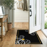 Black Gold Floral Border Area Rug