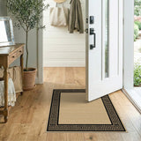 Beige and Neutral Beige Area Rug with Black Greek Key Border