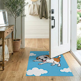 Playful Cartoon Puppy Leaping Clouds Area Rug