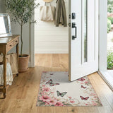 Vintage Pink Peony Butterfly Area Rug