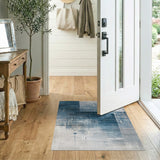 Distressed Blue Block Abstract Area Rug