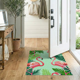 Pink Flamingos with Lush Green Leaves Area Rug