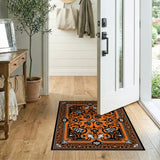 Intricate Orange Persian Area Rug with Black Border