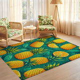 ODIKA Tropical Pineapple and Orange Print Washable Area Rug - Low Pile Non-Slip Floor Mat