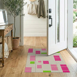 Vibrant Pink Green Geometric Patchwork Rug