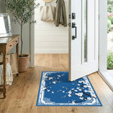 Blue Cherry Blossom Washable Area Rug