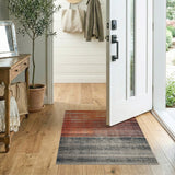 Burnt Orange to Grey Striped Distressed Area Rug