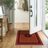 Bold Red Geometric Rug with Greek Key Borders