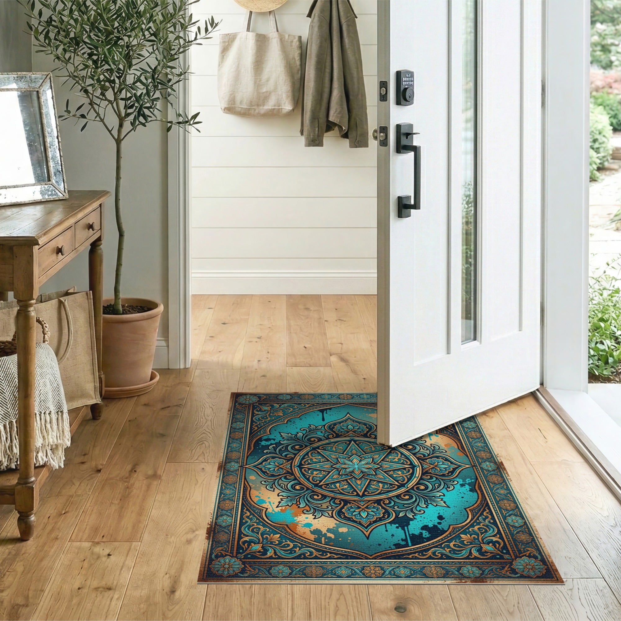 Mandala Traditional Persian Teal Mandala Persian Area Rug