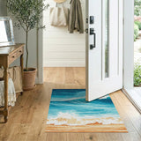 Coastal Beach Cascading Ocean Waves Blue Teal Area Rug
