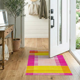 Vibrant Pink Orange Yellow Geometric Plaid Area Rug