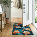 ODIKA Washable Lotus Floral Area Rug - Low Pile Non-Slip Decorative Rug for Living Room & Bedroom