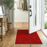 Bold Red Black Wavy Stripe Area Rug