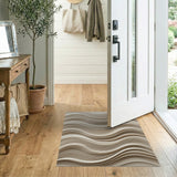 Beige and Neutral Beige Layered Waves Abstract Area Rug
