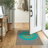 Teal Lotus Mandala Area Rug with Gold Accents